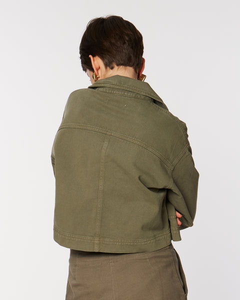 Cropped cotton jacket in khaki