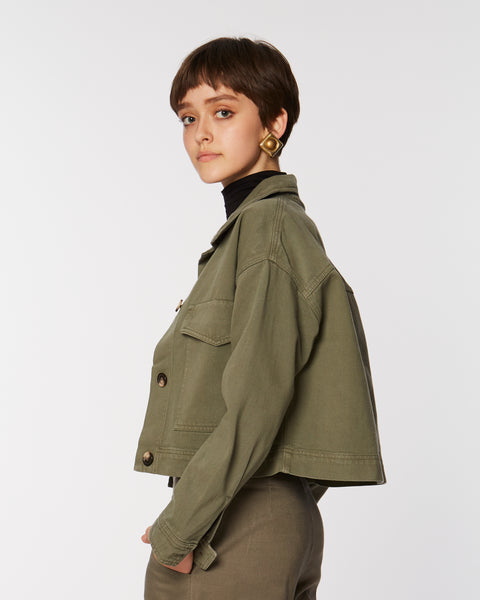 Cropped cotton jacket in khaki