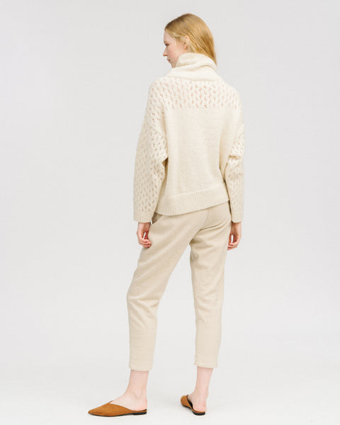 Lace sleeve turtleneck in white