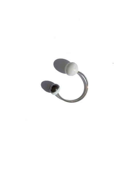 porcelain double pearl ring in silver