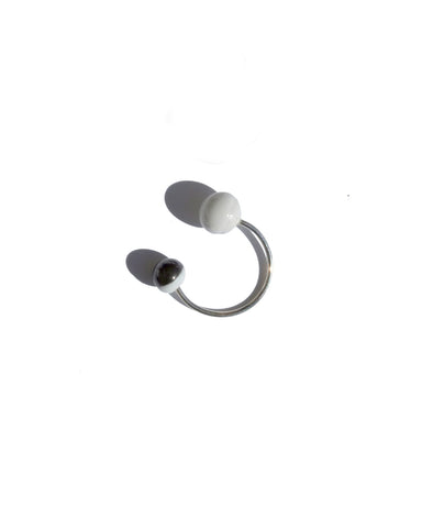 porcelain double pearl ring in silver