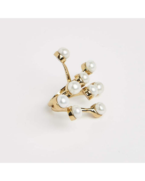 Twisted wire gold maxi ring with pearls