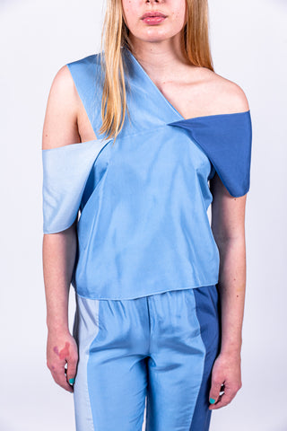 Lohar silk top in blue combo
