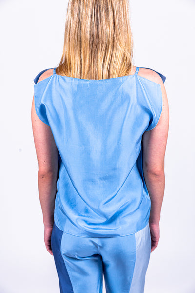 Rey silk top in blue combo