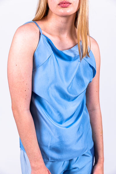 Rey silk top in blue combo