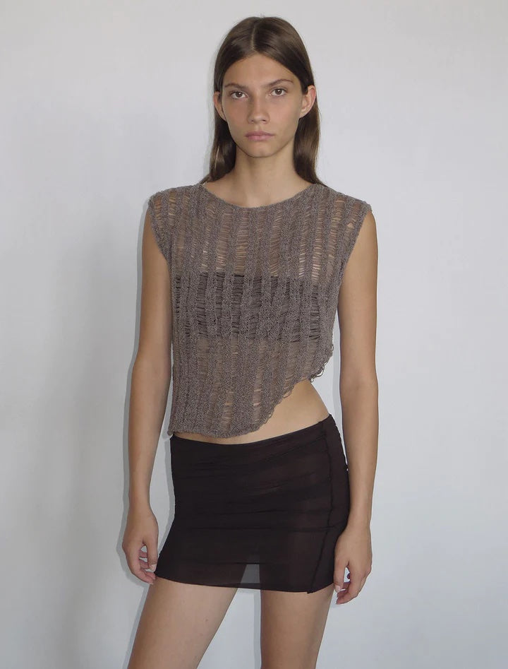 Aperol knit top in taupe print