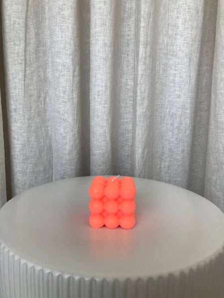 Atom Cube Candle in neon orange