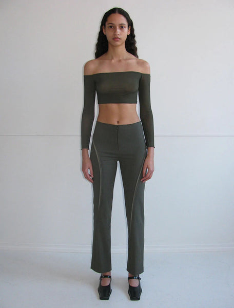 Lumiere knit top in dark khaki print