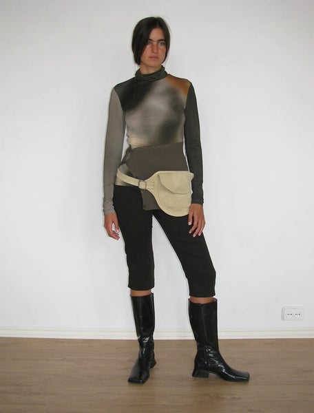 Skirt knit top in taupe print