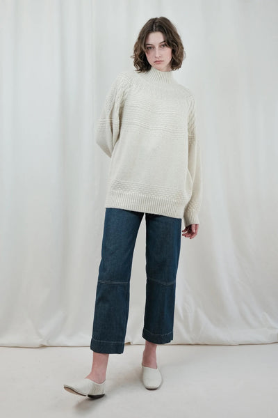 Textured alpaca cable sweater in cream