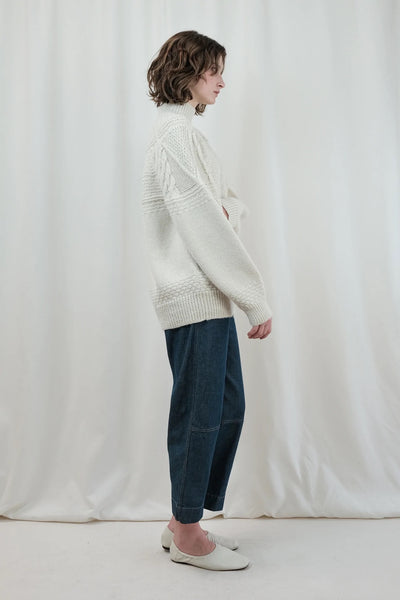 Textured alpaca cable sweater in cream