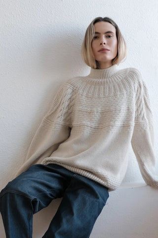 Textured alpaca cable sweater in cream